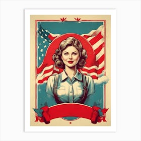 Woman With An American Flag Art Print
