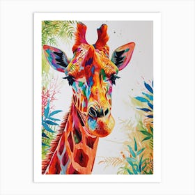Giraffe Watercolour Portrait In The Leaves 4 Art Print