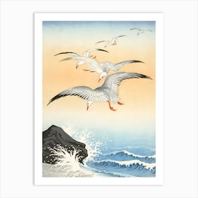 Seagulls Flying Over The Ocean Art Print