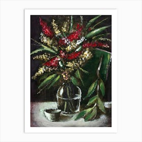 Flowers In A Glass Vase - floral dark figurative classic vertical Anton Maliar Art Print