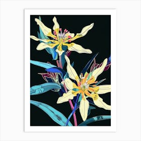 Neon Flowers On Black Edelweiss 3 Art Print