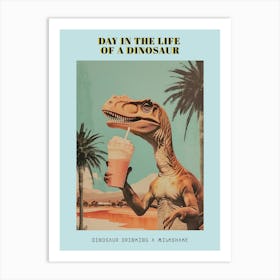 Dinosaur Drinking A Milkshake Retro Collage 2 Poster Art Print