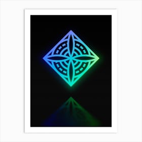 Neon Blue and Green Abstract Geometric Glyph on Black n.0462 Art Print