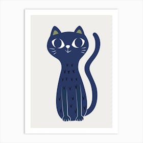 Blue Cat Cute Hand Drawn Illustration Art Print