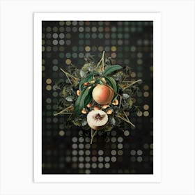 Vintage Peach Fruit Wreath on Dot Bokeh Pattern n.0797 Art Print