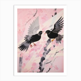 Pink Ethereal Bird Painting Blackbird 3 Art Print
