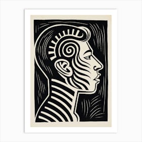 Profile Of Face Linocut Inspired  2 Art Print