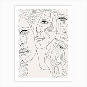 Faces In Black And White Line Art Clear 6 Art Print