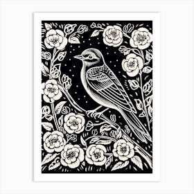 B&W Bird Linocut Eastern Bluebird 3 Art Print