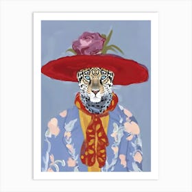 Leopard In Red Hat Art Print