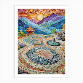 A Soothing Zen Rock Garden With Intricate Patterns Art Print