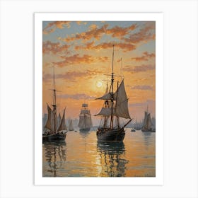 Sailing Ships At Sunset no1 Art Print