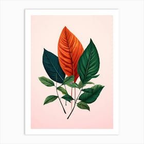 Three Leaves On A Pink Background Art Print