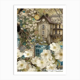 White Flowers Scrapbook Collage Cottage 4 Art Print