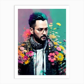 Man With Flowers Art Print