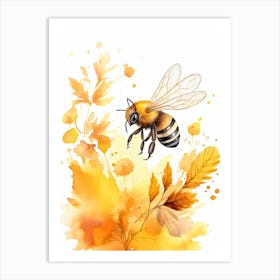 A Bee Watercolour In Autumn Colours 0 Art Print