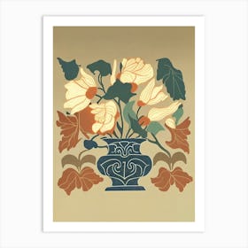 Vase With Flowers Woodcut Art Print