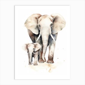 Elephant And Baby Watercolour Illustration 3 Art Print