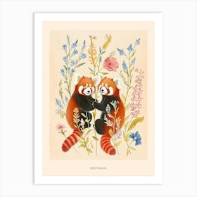 Folksy Floral Animal Drawing Red Panda Poster Art Print