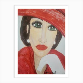 Lady In Red Hat Art Print