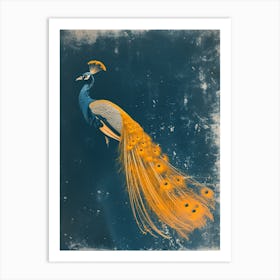 Orange & Blue Peacock Portrait Art Print