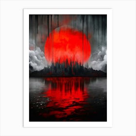 Red Moon In The Water Art Print