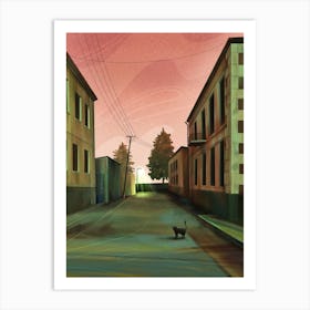 Pink and Green Street Scene Art Print