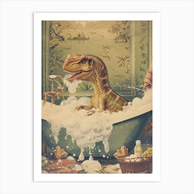 Dinosaur In The Bubble Bath Retro Collage 2 Art Print
