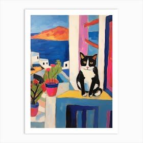 Painting Of A Cat In Rhodes Greece 1 Art Print