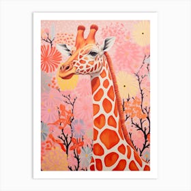 Pink Giraffe Pattern Portrait 1 Art Print