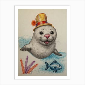 Seal In A Hat 2 Art Print