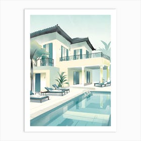 House With Pool And Lounge Chairs Art Print