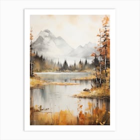 Lake In The Woods In Autumn, Painting 62 Art Print