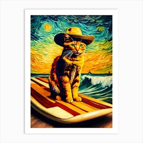 Cat On Surfboard Art Print