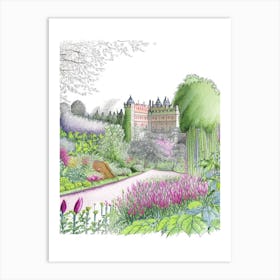 Powis Castle Gardens, United Kingdom Vintage Pencil Drawing Art Print