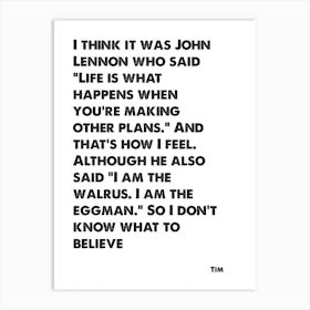 The Office, Tim, Quote, John Lennon, Wall Print, Wall Art, Print, Poster, Art Print