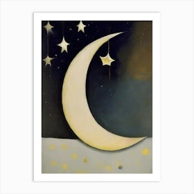 Crescent Moon And Star Symbol Abstract Painting Art Print