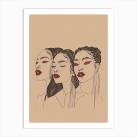 Three African Women With Red Lips Art Print