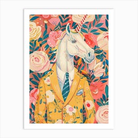 Floral Fauvism Style Unicorn In A Suit 1 Art Print