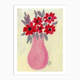 Red Flowers In A Vase Art Print