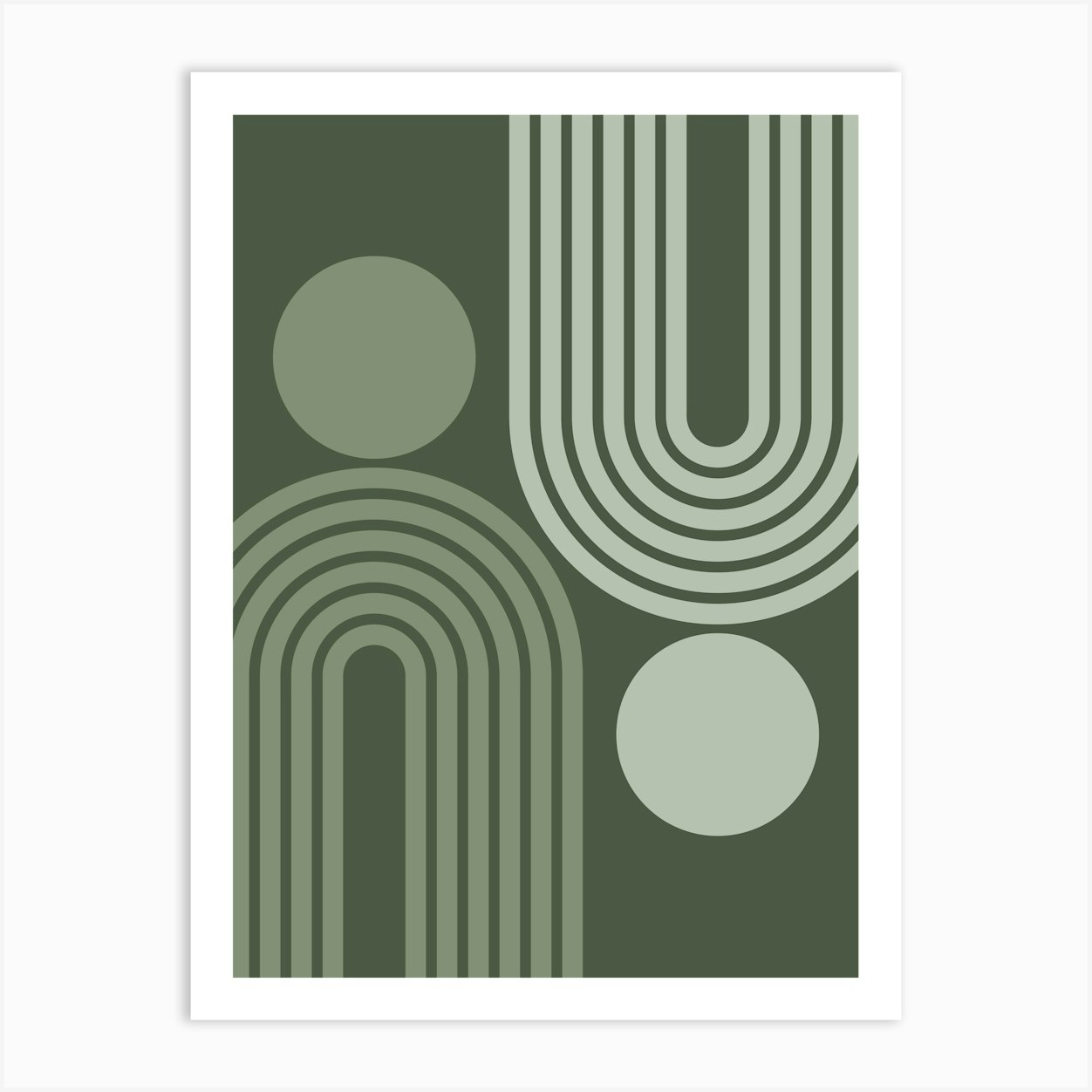 Mid Century Modern Geometric Rainbow And Sun Abstract A14 In Greenery Sage Shades 01 Art Print by NineFlorals