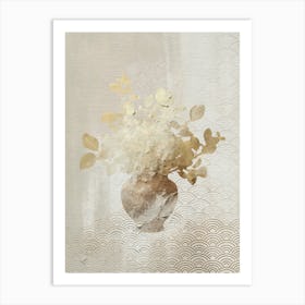 Gold and Beige Flowers in Vase Abstract Artwork Art Print