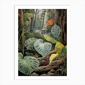 Vintage Jungle Botanical Illustration Swiss Cheese Plant 1 Art Print