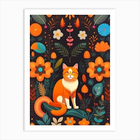 Cat In The Garden Retro Art Print
