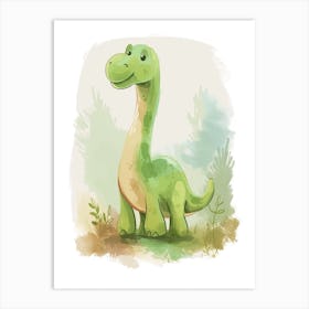 Cute Cartoon Apatosaurus Dinosaur Watercolour 2 Art Print