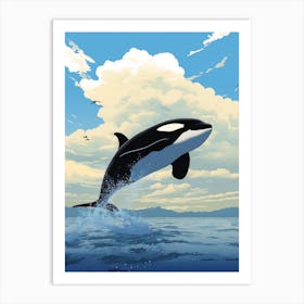 Orca Whale Diving In Front Of The Clouds Art Print