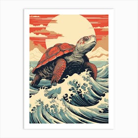 Turtle Animal Drawing In The Style Of Ukiyo E 1 Art Print