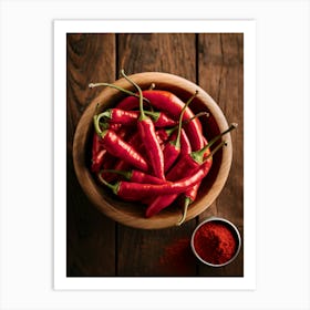 Red Chili Peppers In A Wooden Bowl Art Print