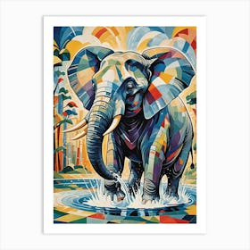 Elephant In The Water Art Print