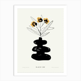 Black Ink flowers Art Print